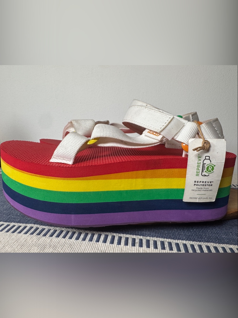 Teva White Sandals with Rainbow Platform - Picture 4 of 13